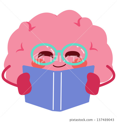Cute Brain Mascot Reading with Glasses Learning and Education Concept Cute Brain Mascot Reading with Glasses Learning and Education Concept 137489043
