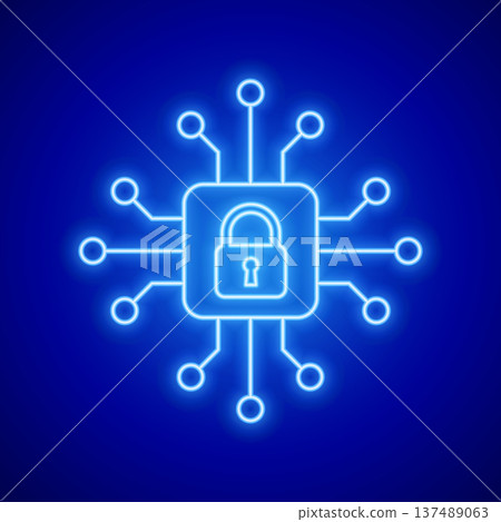 glowing blue cyber security lock background with circuit lines design 137489063