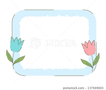 hand drawn empty border frame with pink and blue tulips flower design hand drawn empty border frame with pink and blue tulips flower design 137489083