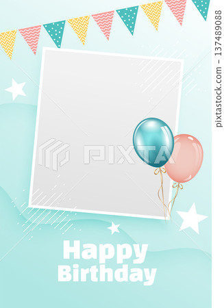 happy birthday event soft theme poster with empty photo frame happy birthday event soft theme poster with empty photo frame 137489088