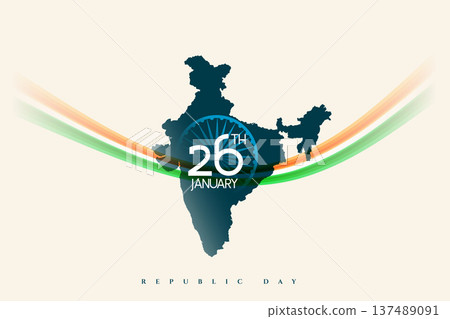 happy republic day celebration template indian map outline and wavy tricolor happy republic day celebration template indian map outline and wavy tricolor 137489091