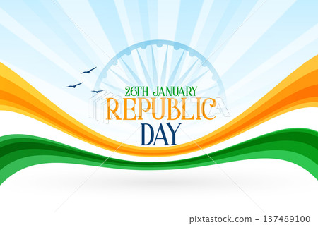 indian republic day patriotic background with wavy tricolor flag and ashoka chakra indian republic day patriotic background with wavy tricolor flag and ashoka chakra 137489100