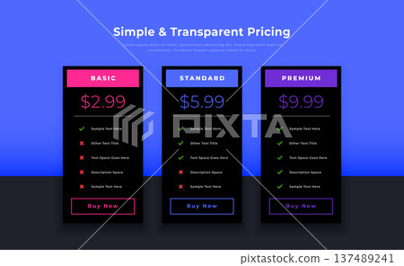 three option pricing chart table layout design 137489241