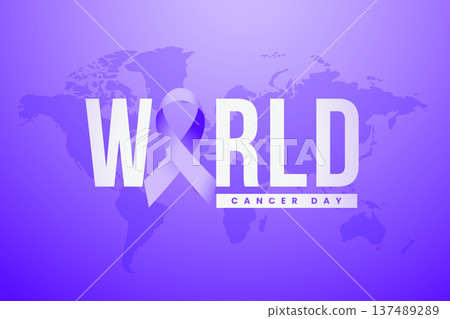 world cancer day purple background with global map and awareness ribbon 137489289