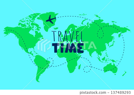 worldwide travel time flight dotted route track 137489293
