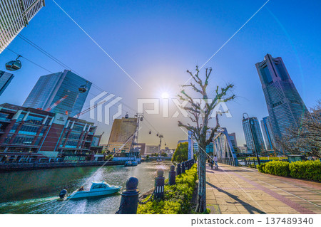 Yokohama Cityscape Renovation in Japan...Kishamichi Boardwalk Renovation Project. Ropeway, Water Taxi...A Ray of Hope for a New Era 137489340