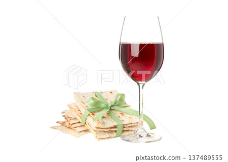 Passover has wine next to stacked matzah, isolated, PNG Passover has wine next to stacked matzah, isolated, PNG 137489555