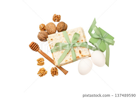 Passover features matzo, eggs, walnuts, honey, isolated, PNG Passover features matzo, eggs, walnuts, honey, isolated, PNG 137489590