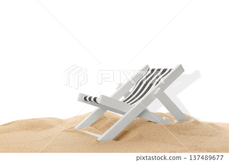 Beach chair on sand ready for summer fun, PNG 137489677