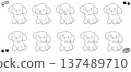 一組描繪坐姿玩具貴賓犬不同表情的線條畫 137489710