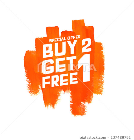 buy 2 get 1 free sale offer background with brush stroke effect 137489791