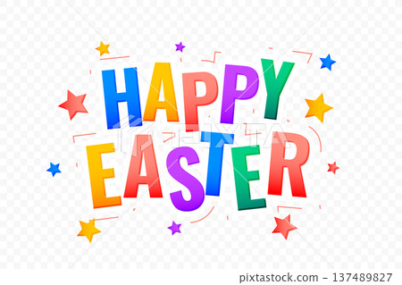 colorful happy easter text with stars on transparent background colorful happy easter text with stars on transparent background 137489827