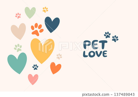 cute pet paw footprint background with heart design 137489843