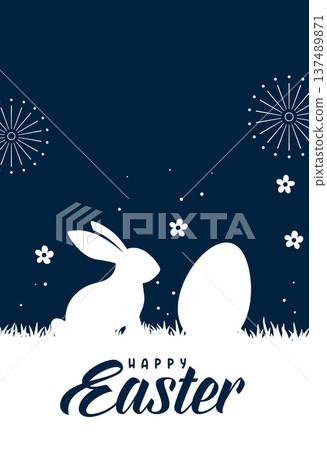 easter bunny and egg silhouette in a grassy field poster easter bunny and egg silhouette in a grassy field poster 137489871