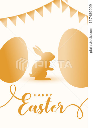 golden easter bunny and eggs silhouette with bunting flags 137489909