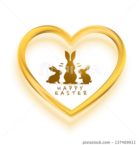 golden heart frame with three bunny silhouettes for easter celebration 137489911