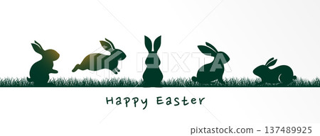 happy easter green bunny silhouettes in a grass field happy easter green bunny silhouettes in a grass field 137489925