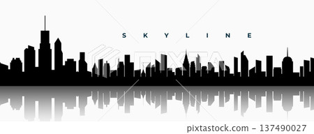 panoramic view skyline cityscape building with reflection effect 137490027