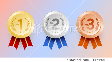 top ranking number 1st, 2nd and 3rd victory medal in set top ranking number 1st, 2nd and 3rd victory medal in set 137490102
