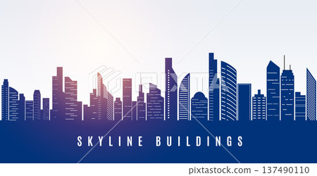 urban skyline downtown building silhouette with sun glare effect 137490110