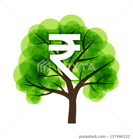 white indian currency rupee sign on green foliage tree white indian currency rupee sign on green foliage tree 137490132