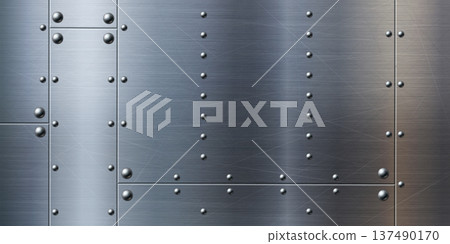 Industrial metal plate with rivets on surface 137490170