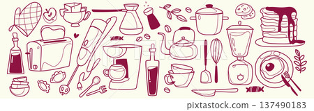 Morning breakfast doodle icons isolated on white 137490183