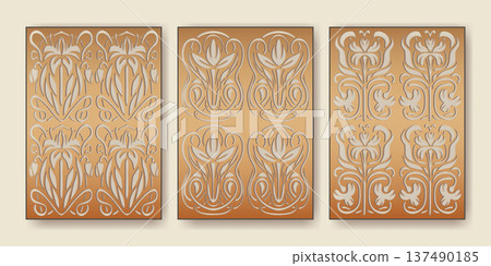 Set of golden art nouveau floral patterns 137490185