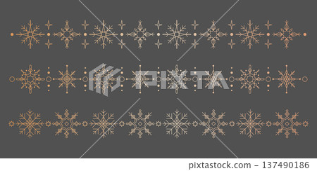 Golden snowflake borders, winter seamless patterns Golden snowflake borders, winter seamless patterns 137490186