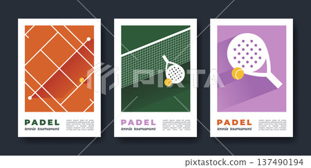 Padel tournament posters with court, rackets and ball 137490194
