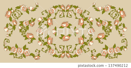 Vintage nouveau floral border with roses and vines Vintage nouveau floral border with roses and vines 137490212