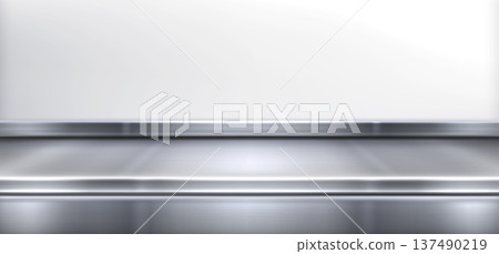 Steel kitchen counter with shiny metal surface 137490219