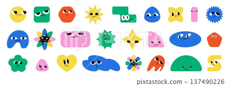 Cute funny faces with eyes and different emotions Cute funny faces with eyes and different emotions 137490226