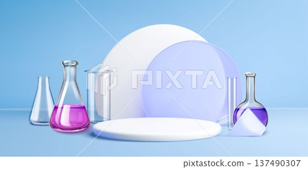 Glass podium with transparent lab glassware 137490307
