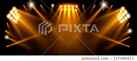 Bright stadium lights on dark night sky background Bright stadium lights on dark night sky background 137490413