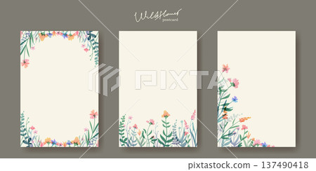 Watercolor wildflower postcards set 137490418