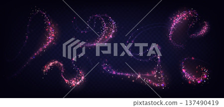 Color glitter trails with sparkling dust particles, realistic 137490419