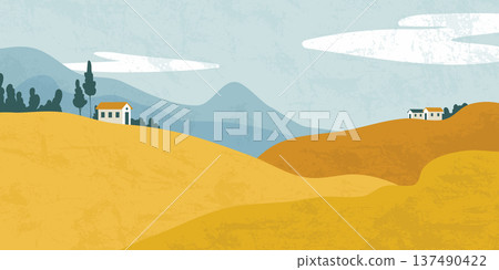 Autumn countryside scene with harvest field 137490422