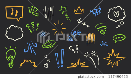 Comic emphasis signs set isolated on black 137490423