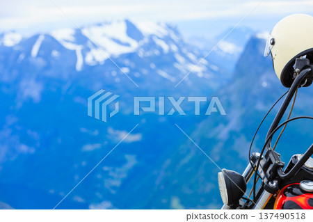 motorcycle with helmet in mountains area motorcycle with helmet in mountains area 137490518