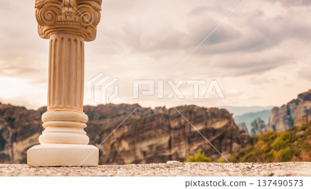 Greek column and huge rocks in Meteora Greece Greek column and huge rocks in Meteora Greece 137490573