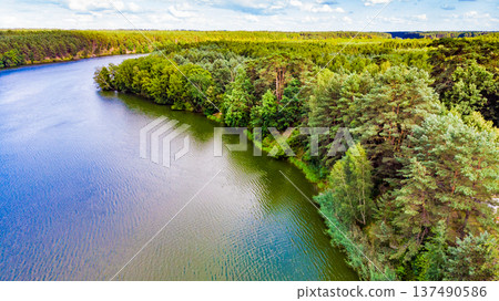 Lake in Tuchola Forests, Poland. Aerial view Lake in Tuchola Forests, Poland. Aerial view 137490586