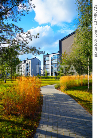 Landscape Architecture for Public Spaces. Garden Pathway. Walkway in green spaces. Landscape  137490728