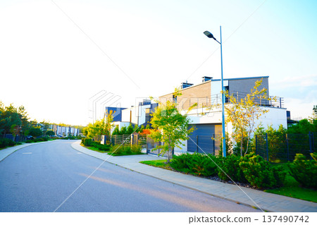 Houses in exclusive upmarket private housing estate. Luxurious villa. Street with modern House 137490742
