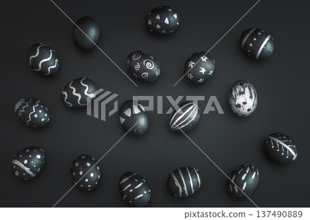 Easter composition with eggs laid on a black background Easter composition with eggs laid on a black background 137490889