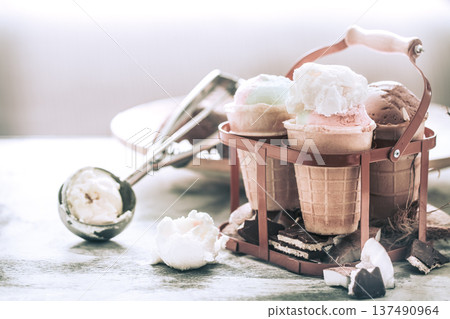 different ice cream in a cone different ice cream in a cone 137490964