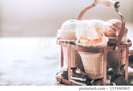 different ice cream in a cone 137490965