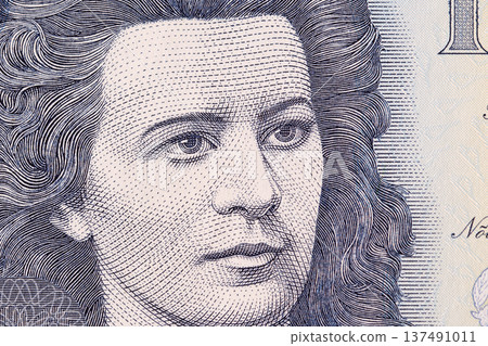 Lydia Koidula a closeup portrait from Estonian money Lydia Koidula a closeup portrait from Estonian money 137491011