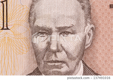 Kristjan Raud a closeup portrait from Estonian money 137491016