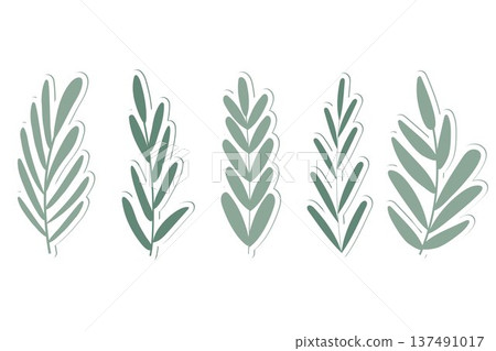 set of vector plant stickers in green color on white background. 137491017